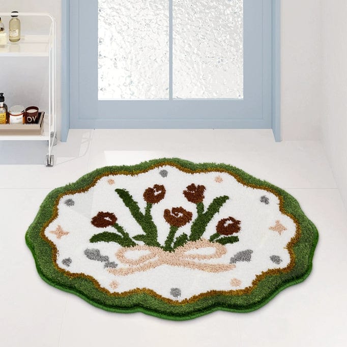 Vintage Floral Wavy Bath Mat Rug