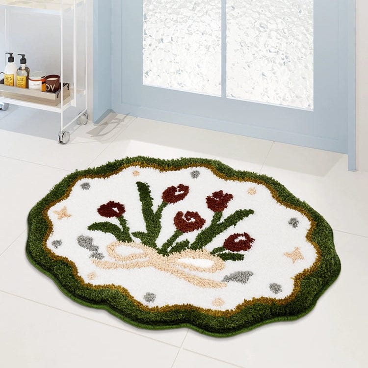 Vintage Floral Wavy Bath Mat Rug