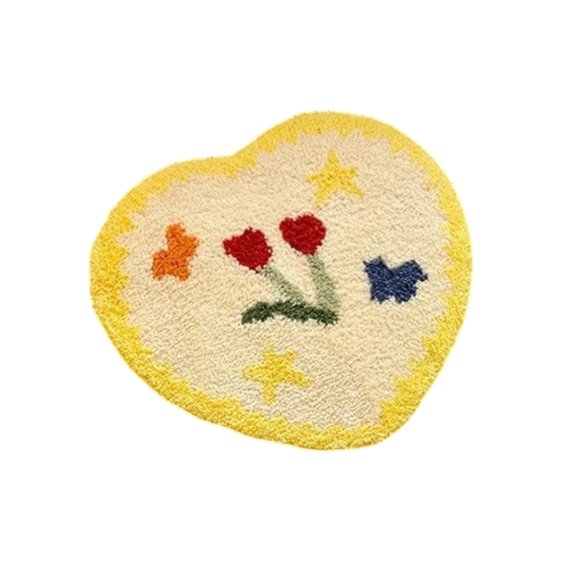 Yellow Heart Shaped Floral Bath Mat Rug