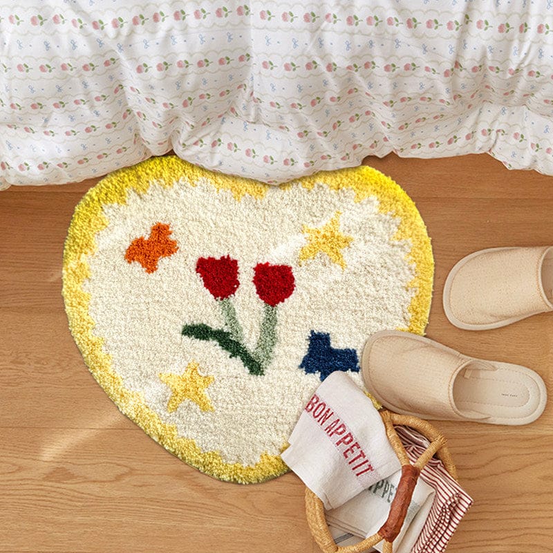 Yellow heart Shaped Floral Rug