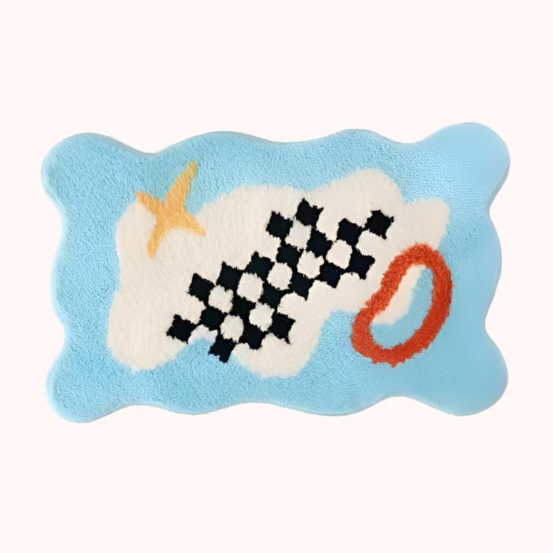 Blue Wavy Funky Bath Mat Rug