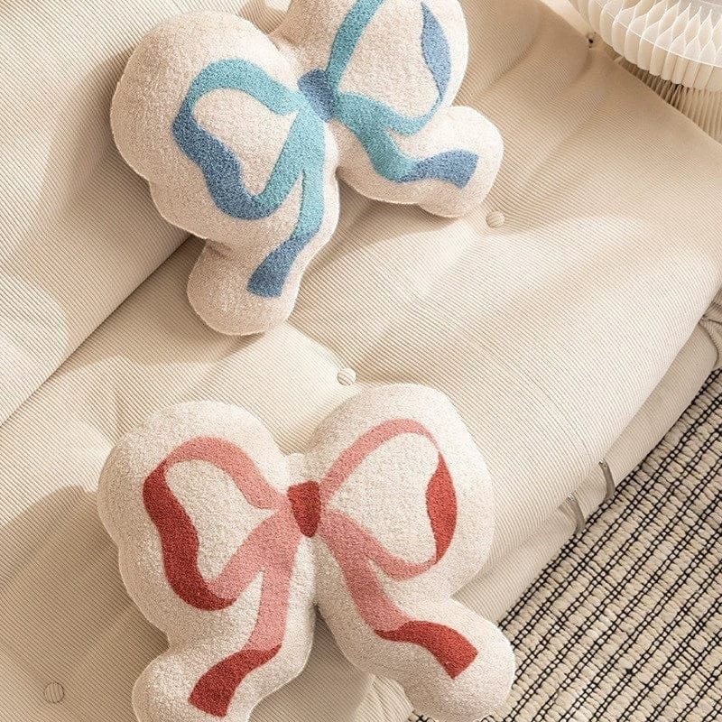 HOMELIVY cream ribbon bow pillow with pink and red ribbon detail, 44x39cm