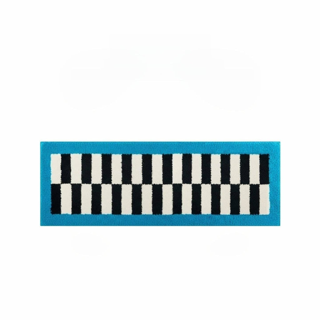 HOMELIVY blue black checker runner rug with electric blue border, 60x180cm