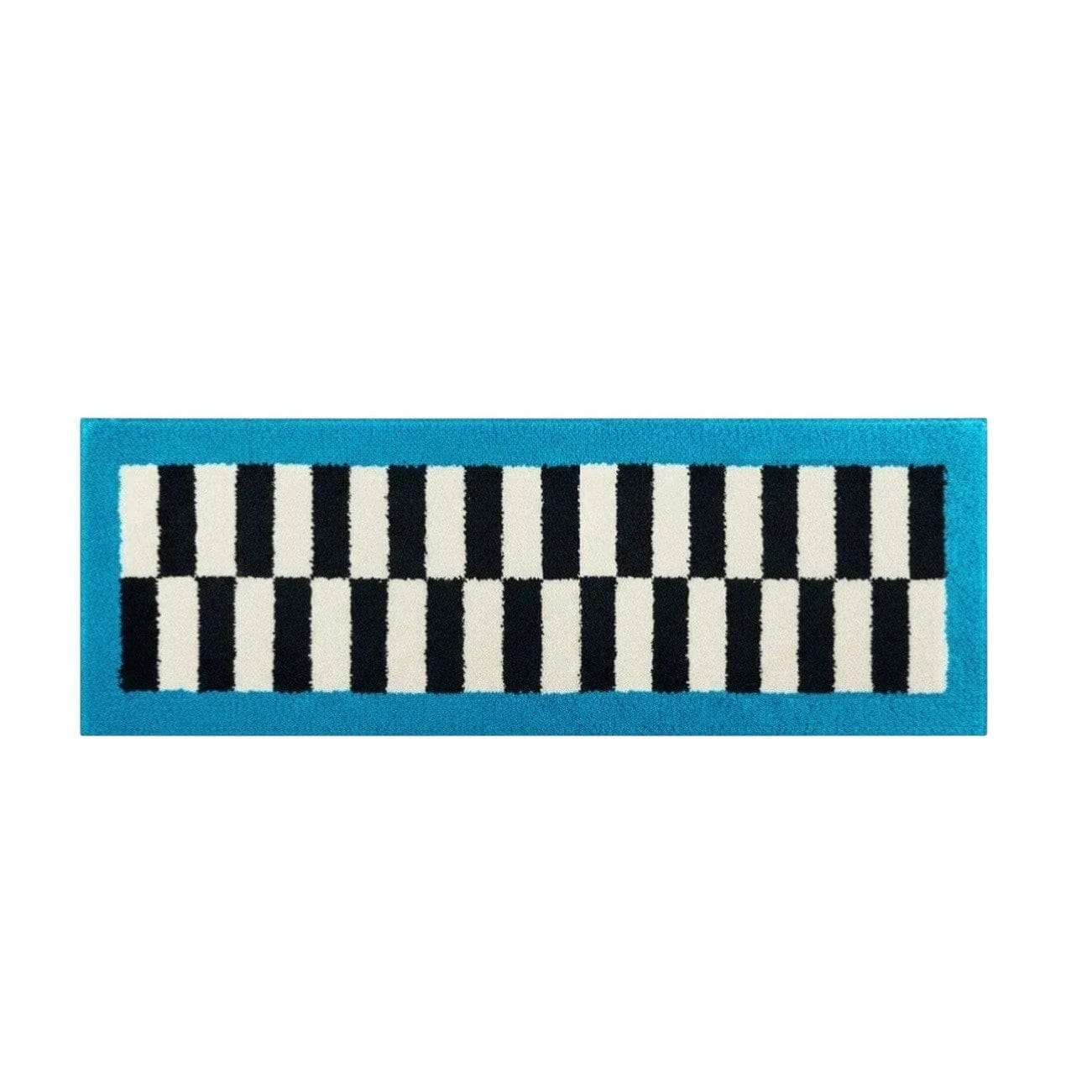 HOMELIVY blue and black checker runner rug with electric blue border, 60x180cm.