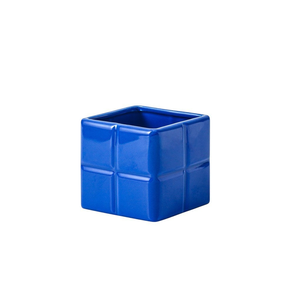 HOMELIVY blue ceramic Tetris decorative vase with a glossy finish and square block design for home or desk decor.