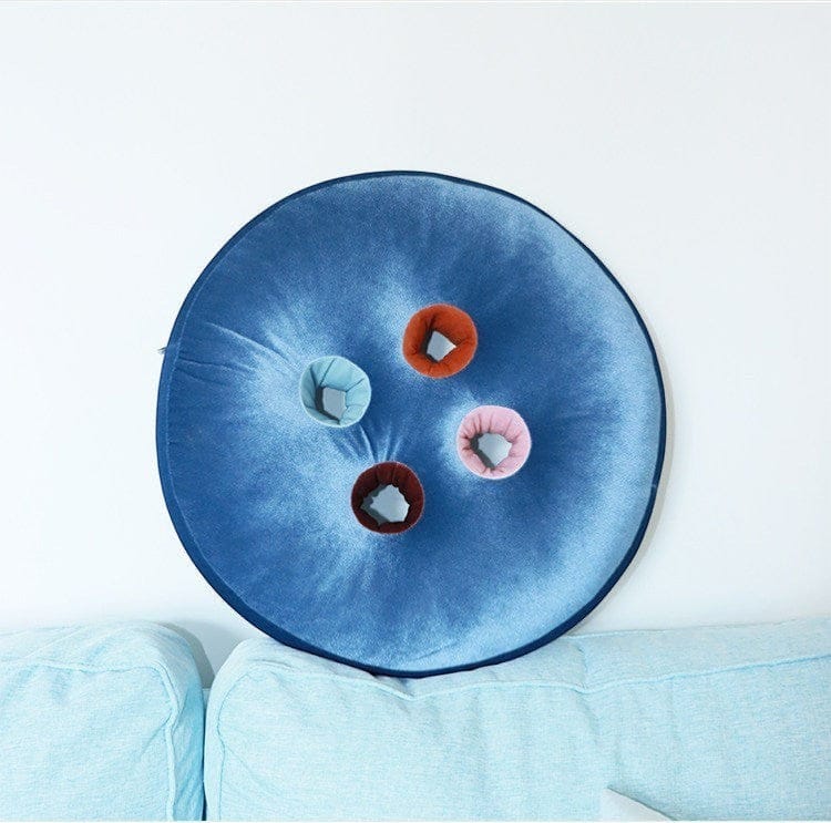 HOMELIVY blue velvet round seat cushion with four colorful button inserts, 19.7 inch diameter.