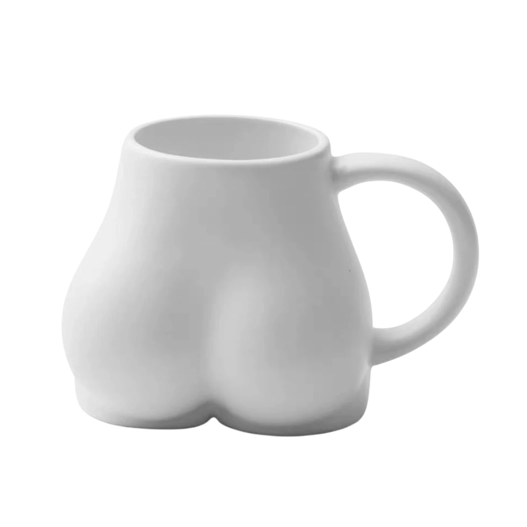 White Butt Shaped Booty Mug, Novelty Mug