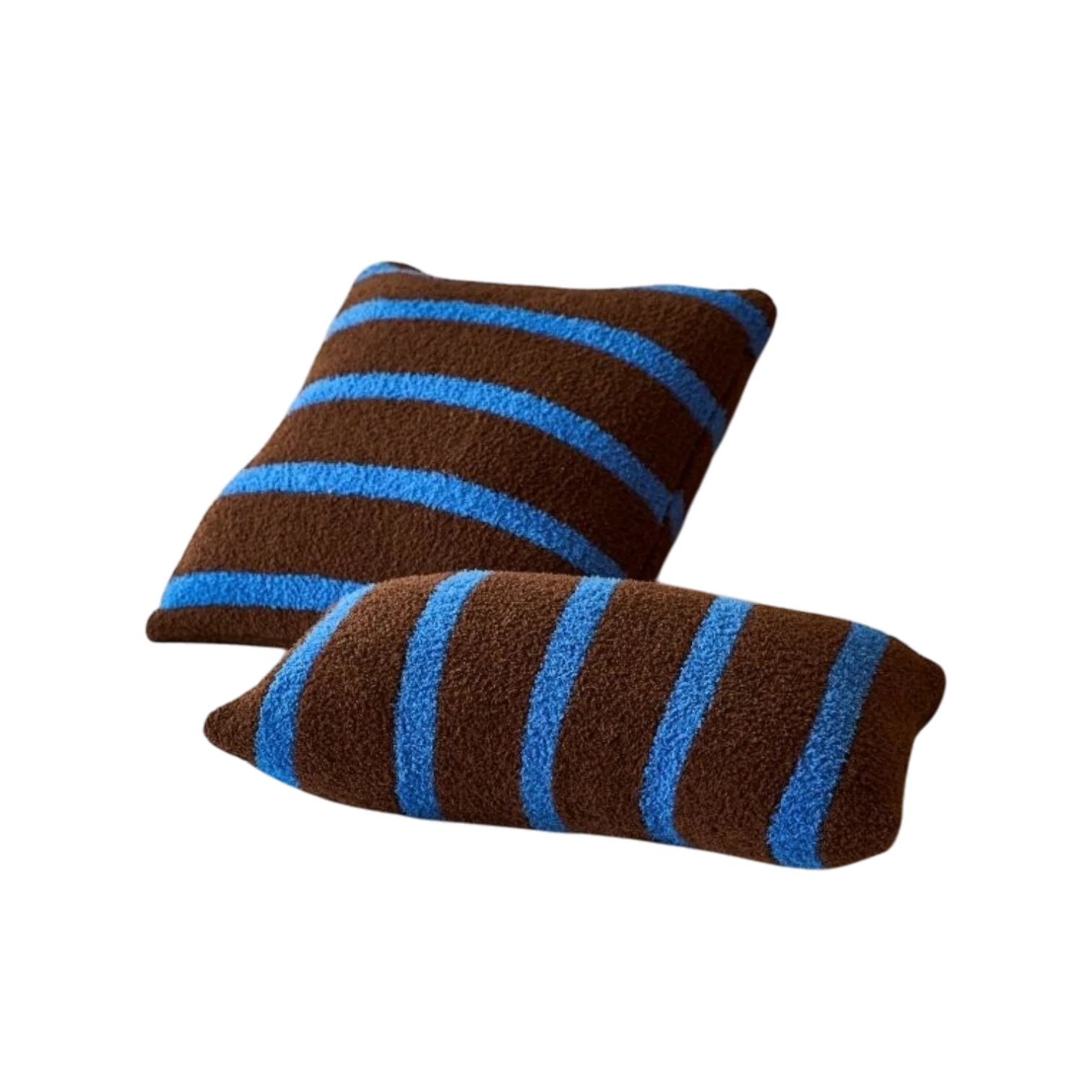 Retro brown and blue striped boucle pillow