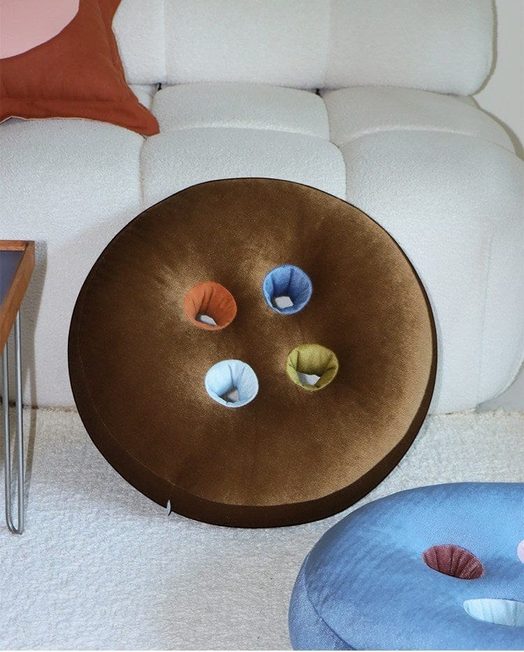 HOMELIVY brown velvet round seat cushion with four colorful button inserts, 19.7 inch diameter