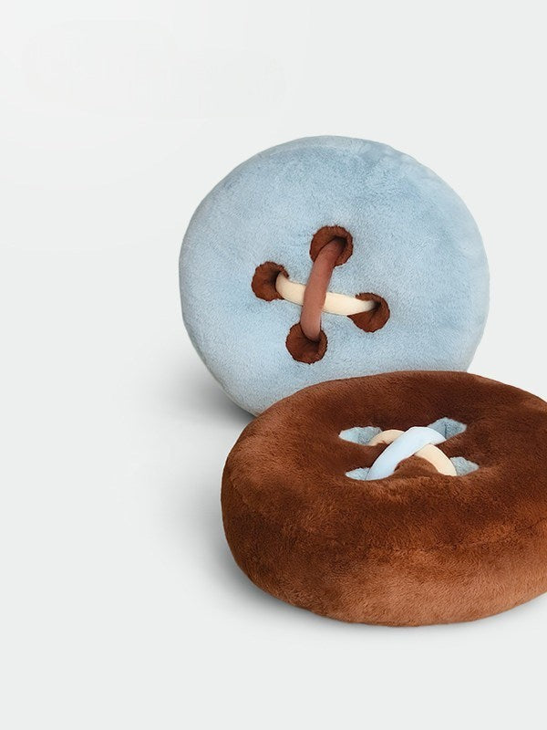 HOMELIVY button plush cushion in light blue and brown, soft and decorative