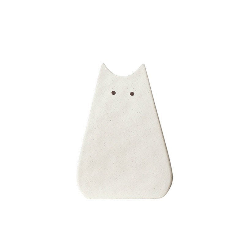 HOMELIVY minimalist white ceramic cat vase with a simple two-dot face design for home decor.