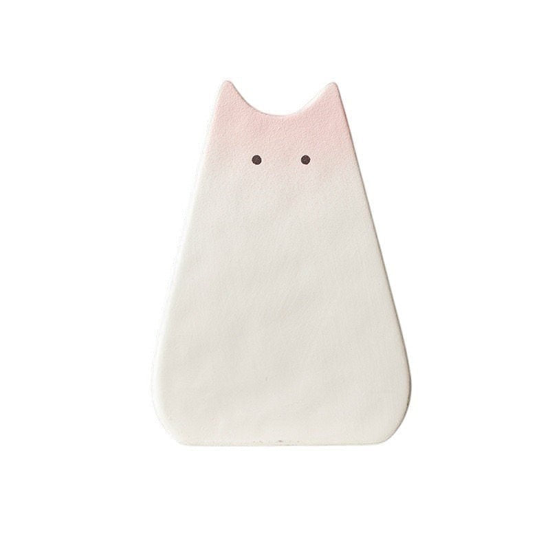 HOMELIVY minimalist white ceramic cat vase with a subtle pink gradient top and simple two-dot face design.