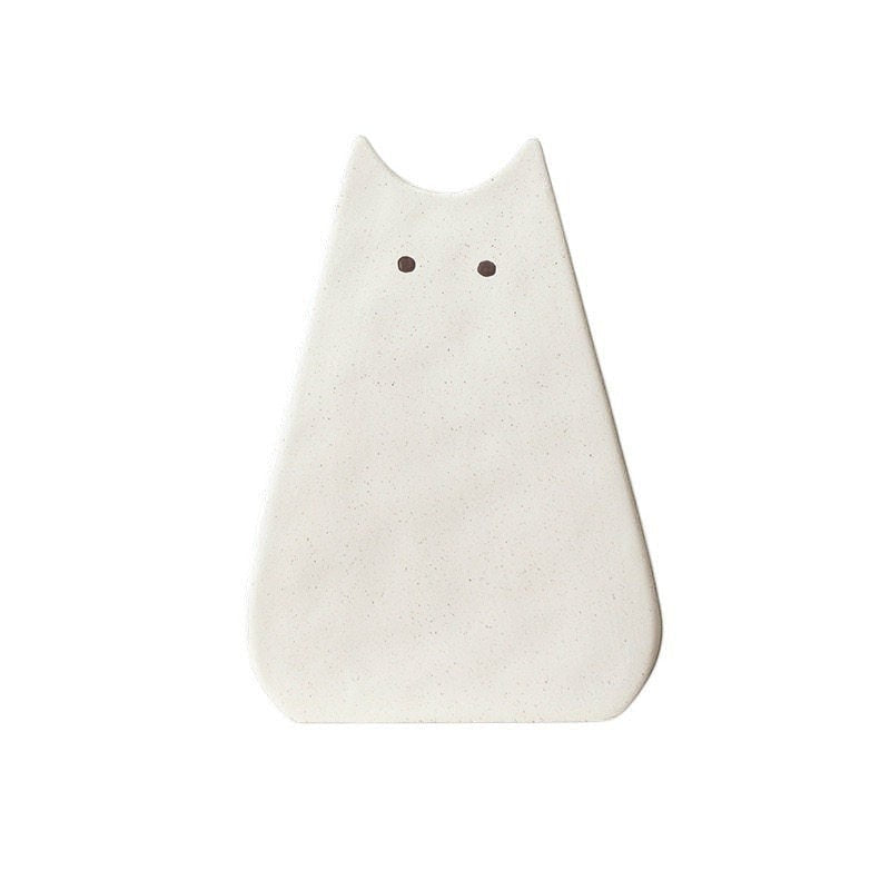 HOMELIVY minimalist white ceramic cat vase with a speckled finish and simple two-dot face design.