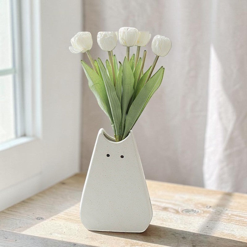 minimalist white ceramic cat vase