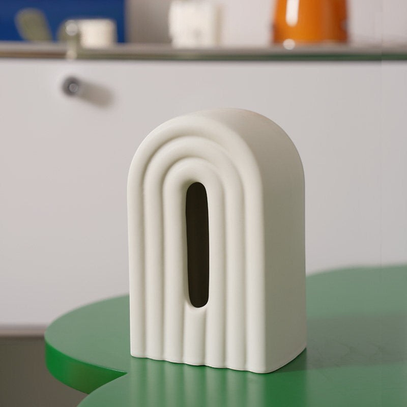 White Funky retro rainbow arch ceramic tissue holder