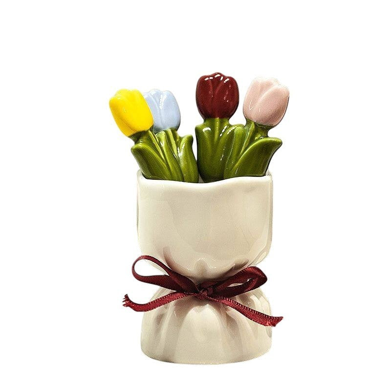 White Bouquet Flower Fruit Fork Set