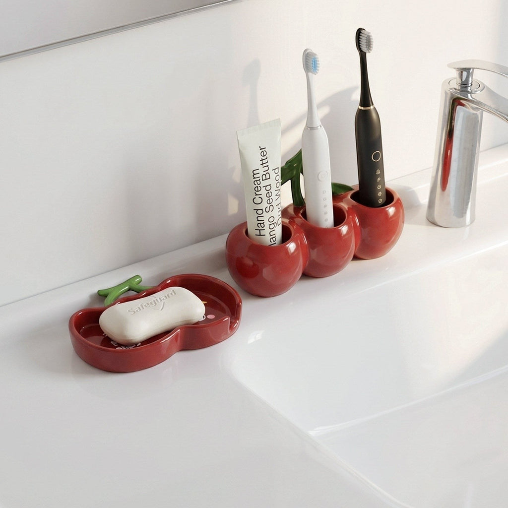 Retro Red Cherry Toothbrush Holder