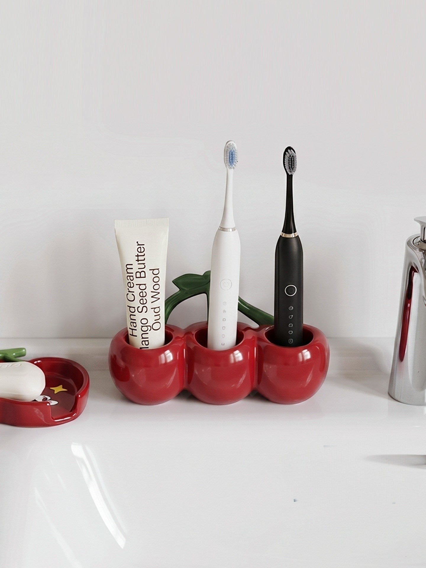 Cute Retro Red Cherry Toothbrush Holder