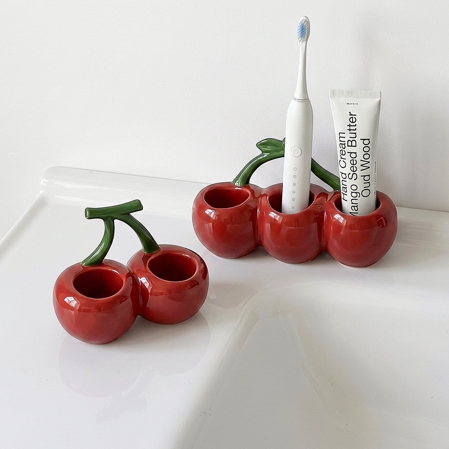 Retro Red Cherry Toothbrush Holder