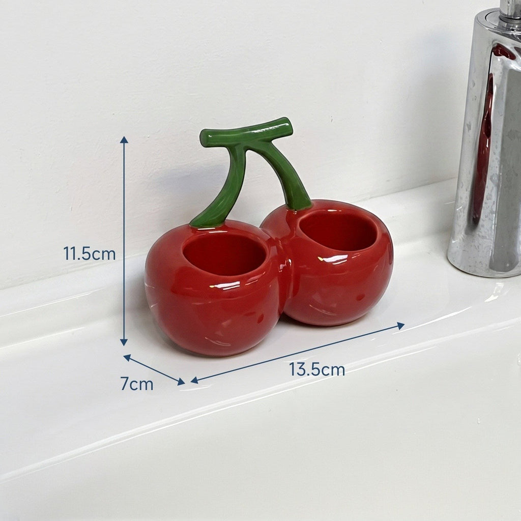 Retro Red Cherry Toothbrush Holder
