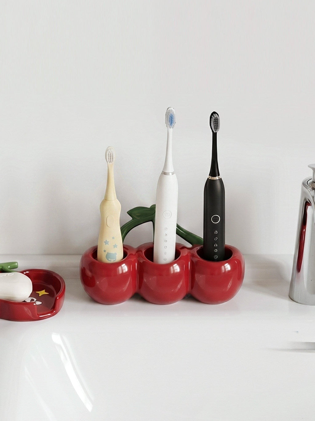 Retro Red Cherry Toothbrush Holder