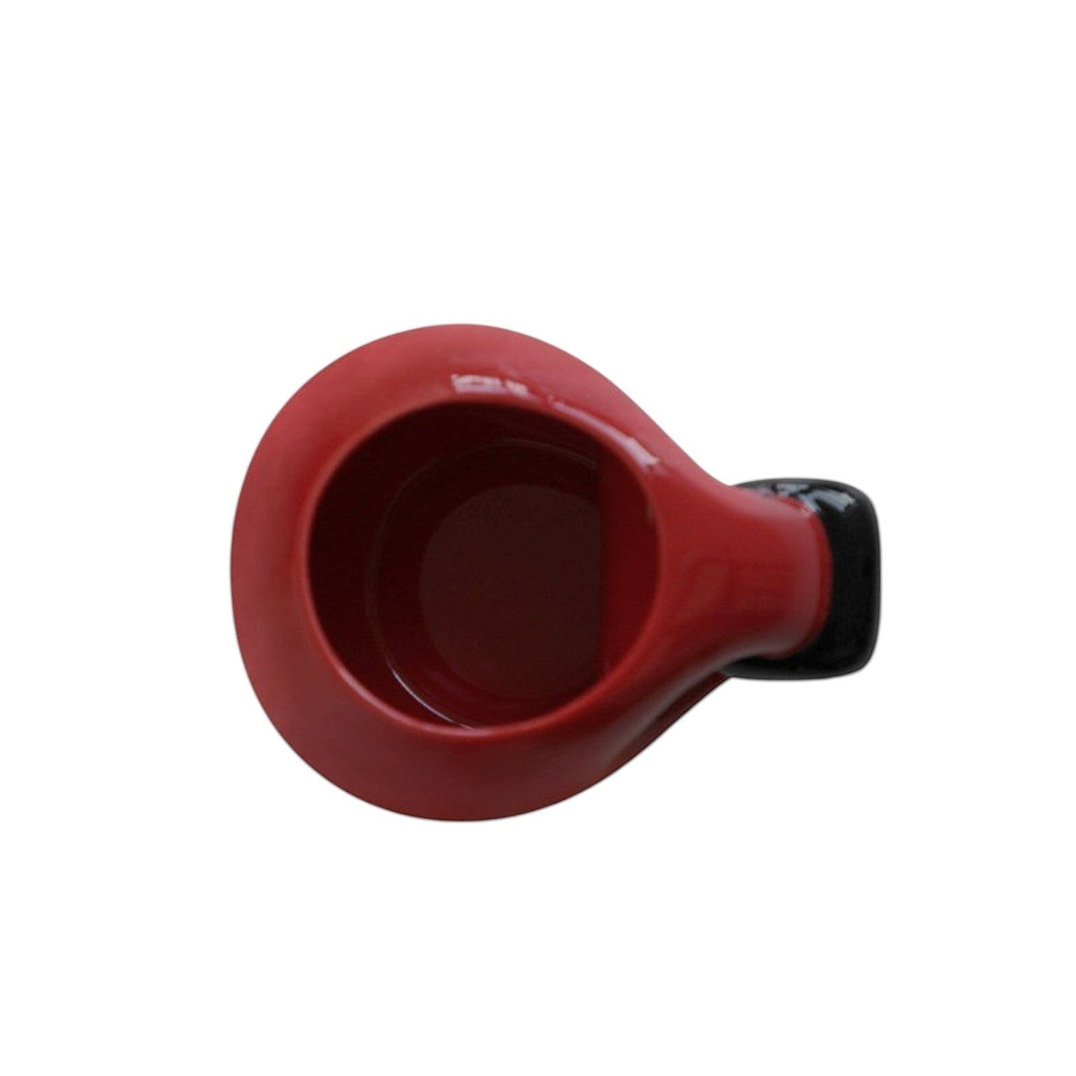 HOMELIVY chunky round ceramic mug in glossy red with a contrasting black handle, top-down view