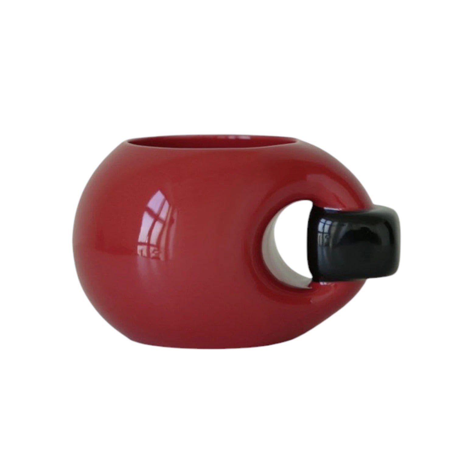 HOMELIVY chunky round red ceramic mug featuring a glossy finish and a contrasting black handle