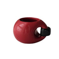 HOMELIVY chunky round ceramic mug in glossy red with a contrasting black handle on a white background