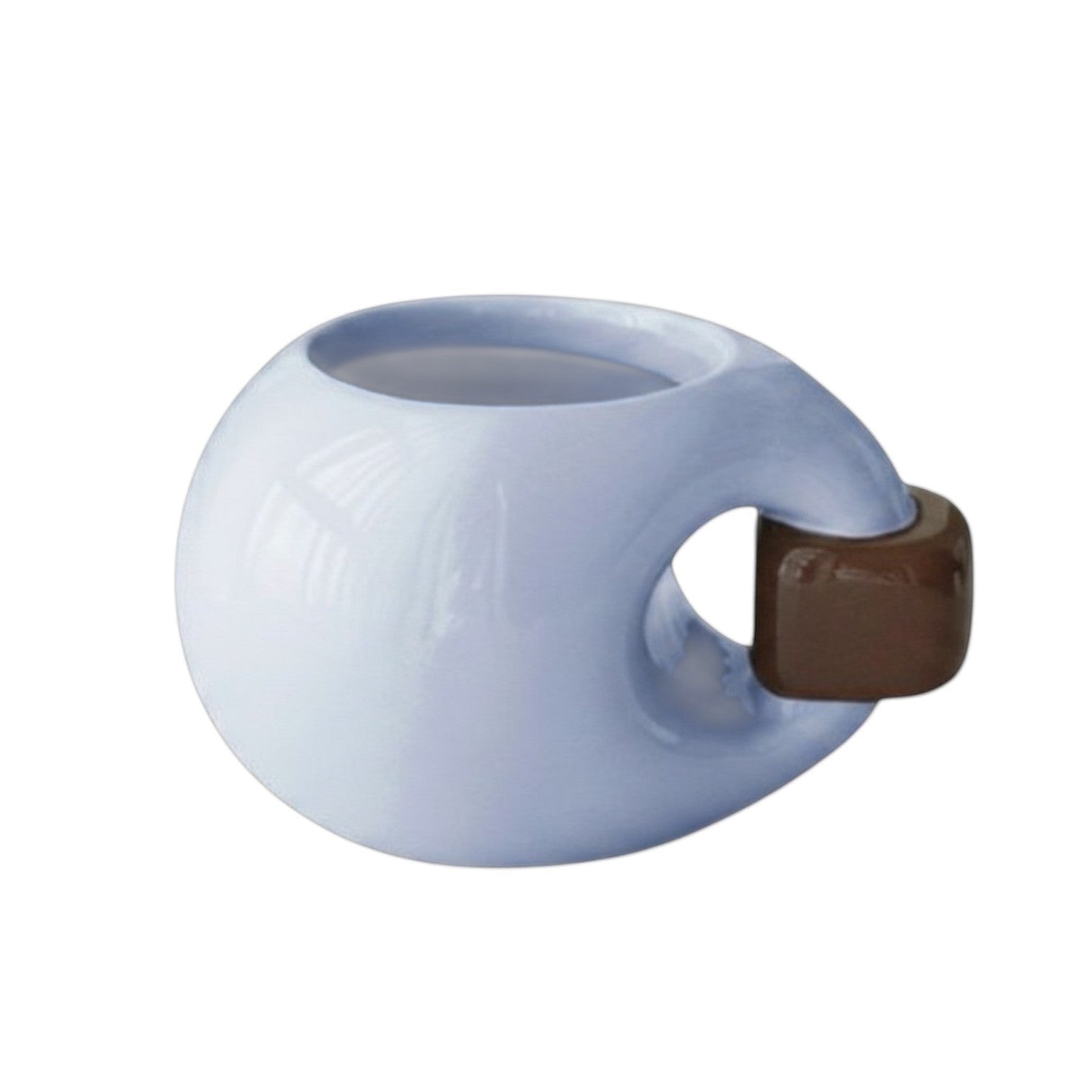 HOMELIVY chunky round ceramic mug in light blue with a contrasting dark brown square handle