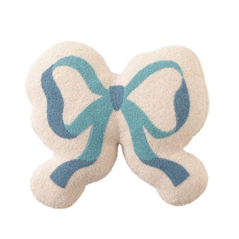 HOMELIVY cream textured pillow with a blue ribbon bow design, 44 x 39 cm.