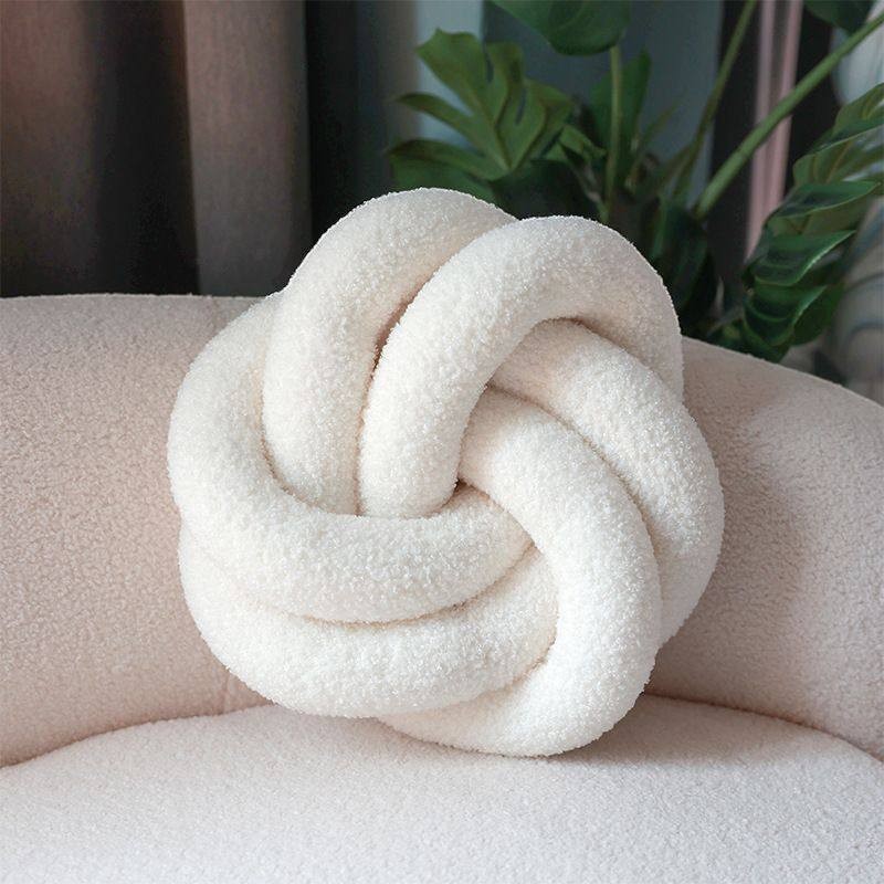 HOMELIVY cream boucle knot cushion pillow, 35cm diameter, adds texture and warmth to decor.