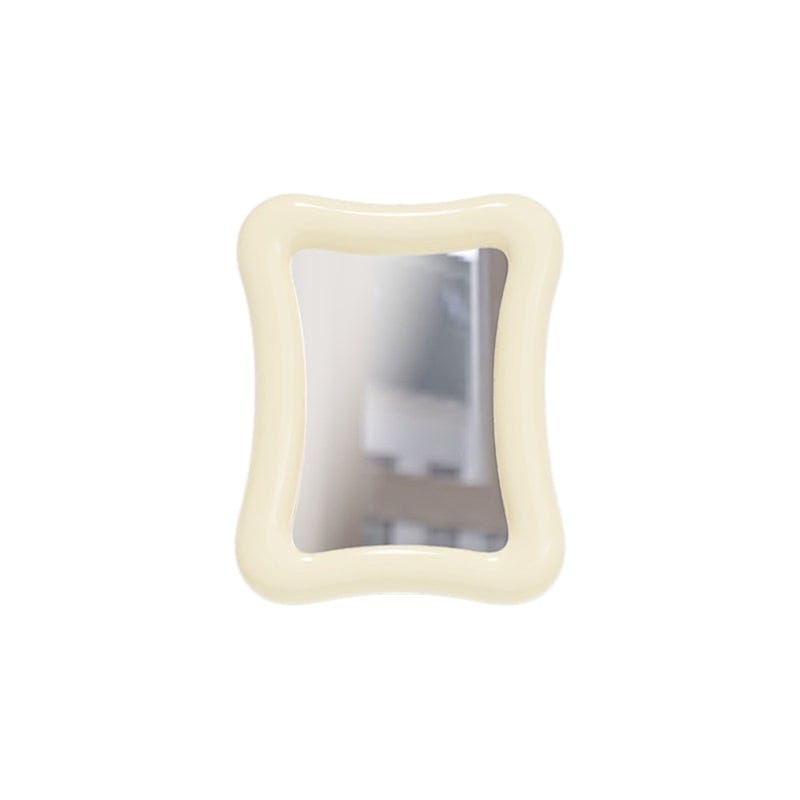 HOMELIVY cream wavy desk mirror with a glossy finish and clear reflective surface, 15x18cm.