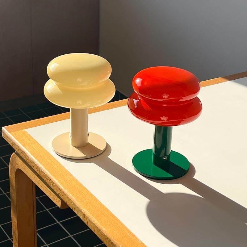 HOMELIVY Creamy Wind color rechargeable bedside lamp with a mushroom-shaped shade and a round base.