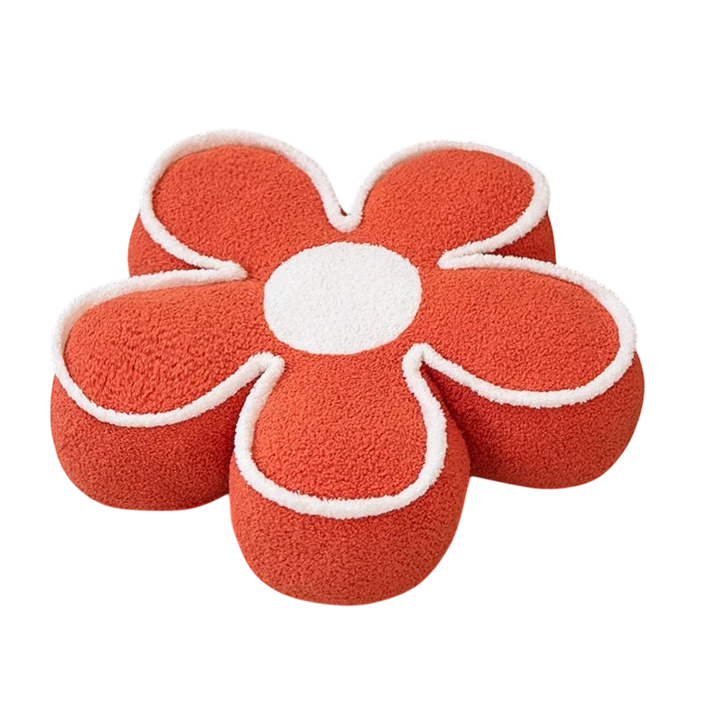HOMELIVY daisy flower shaped pouf pillow in orange and white textured fabric for decorative home seating.
