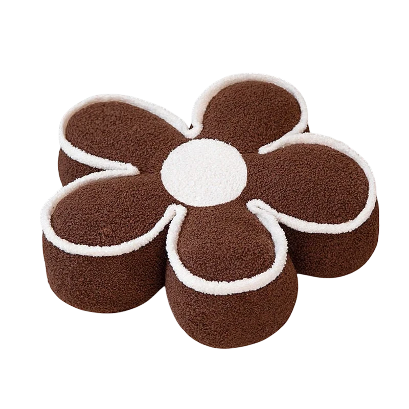 HOMELIVY brown and white daisy flower shaped pouf pillow with soft textured fabric for decorative home seating.