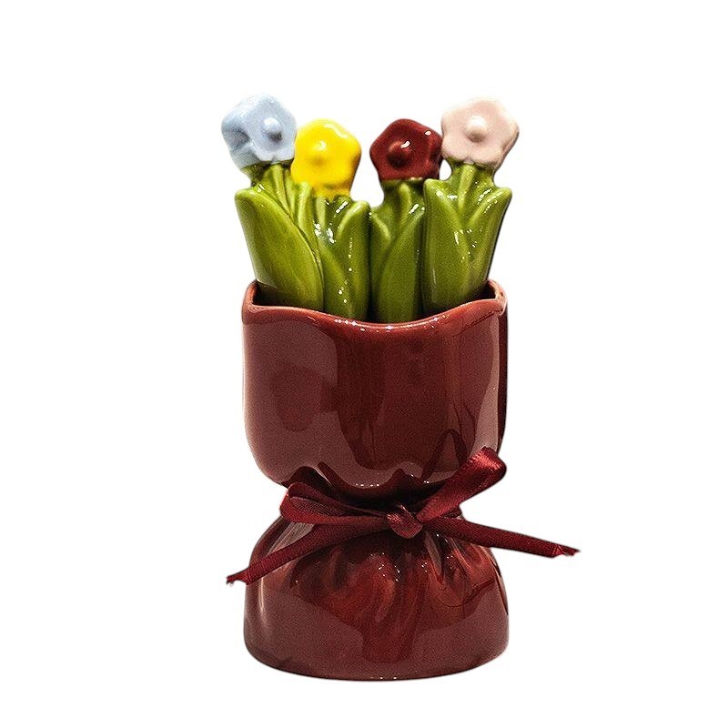 Red Bouquet Flower Fruit Fork Set
