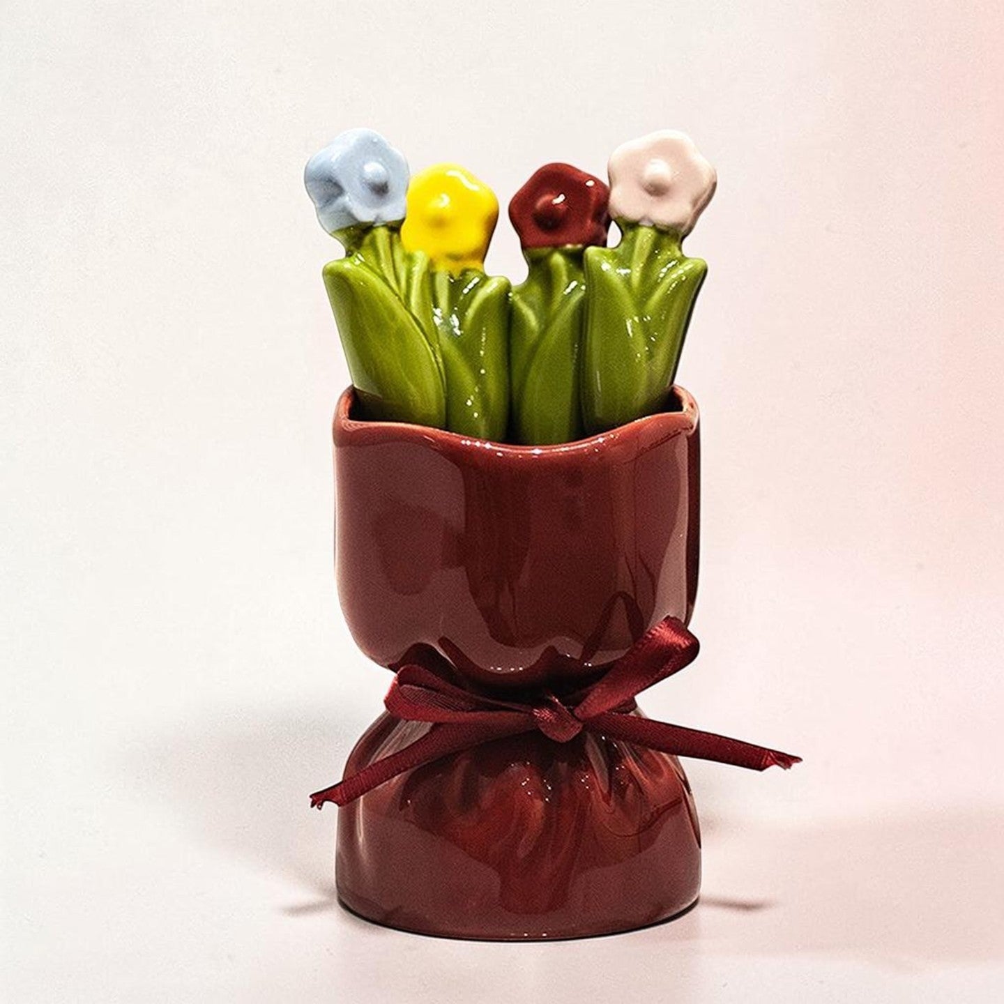 Red Bouquet Flower Fruit Fork Set