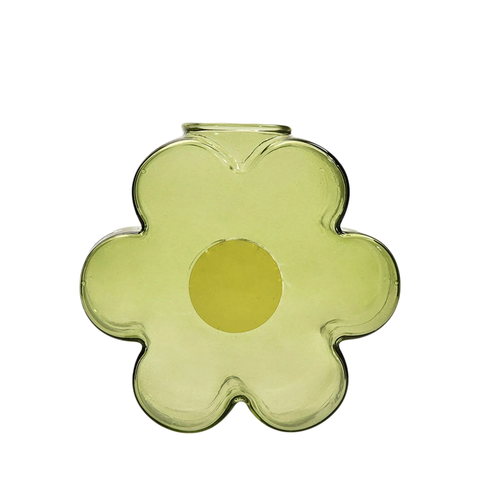 HOMELIVY light green flower-shaped glass vase with a smooth, translucent finish for modern home decor.