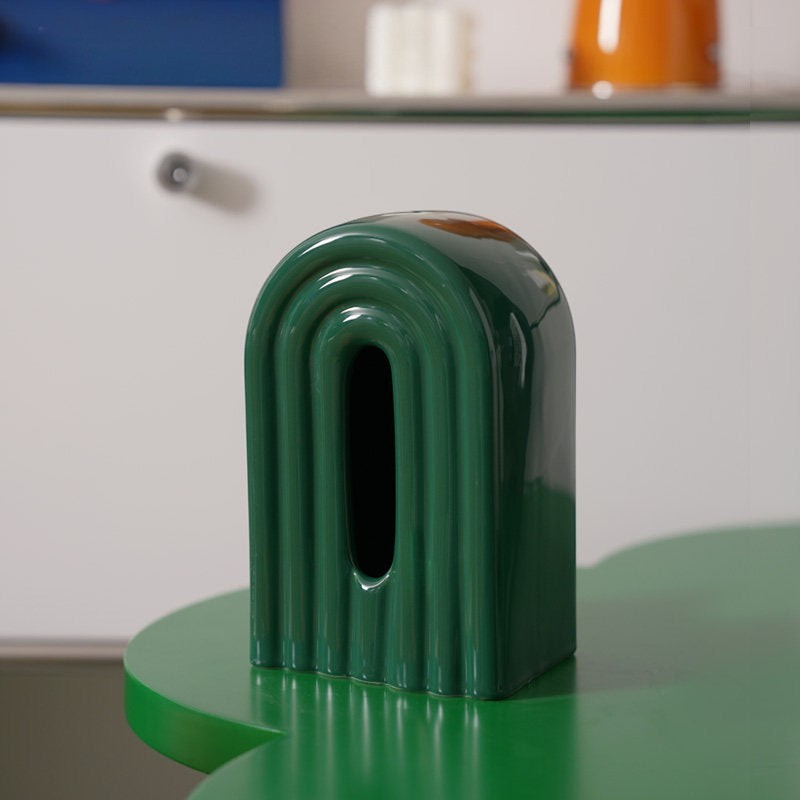 Green funky retro rainbow arch ceramic tissue holder