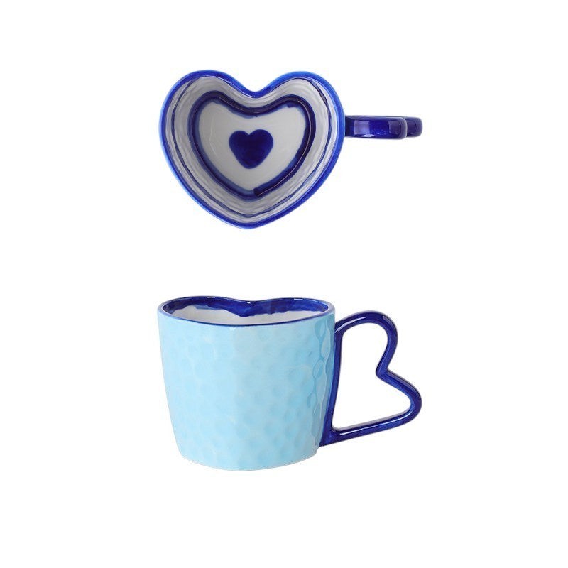 Blue Heart Shaped Coffee Mug & Saucer Set, Valentines gift mug set