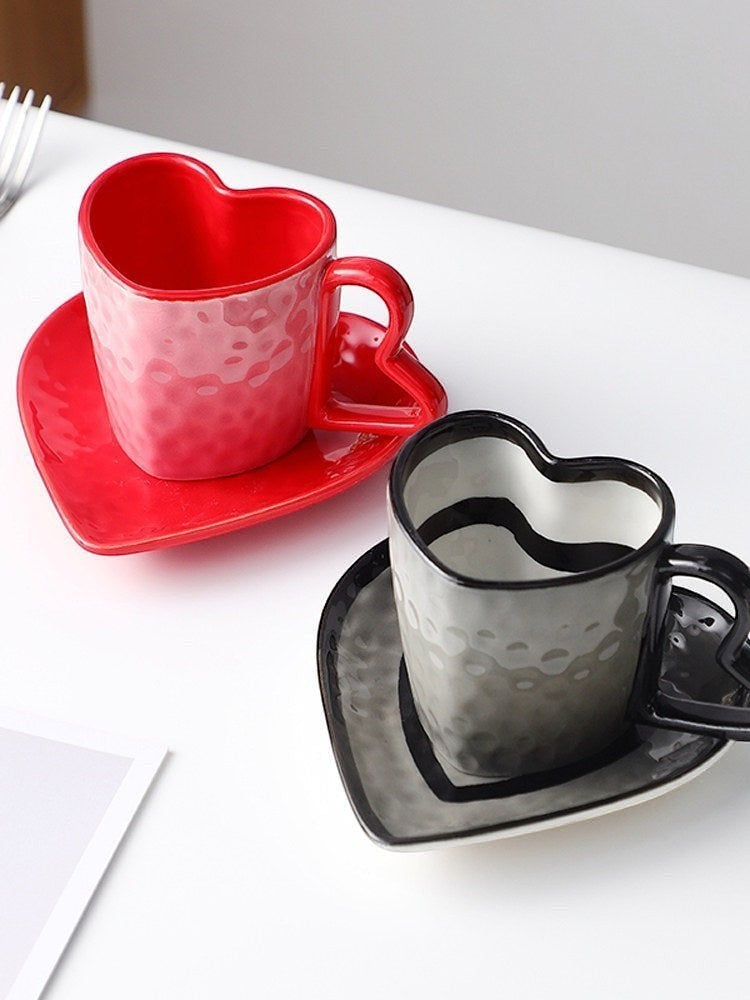 Cute heart shaped coffee mugs with saucer