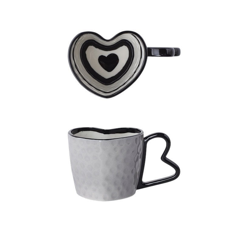 Black Heart Shaped Coffee Mug & Saucer Set, Valentines mug set