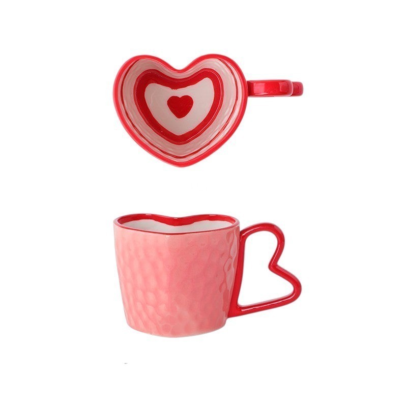 Pink Heart Shaped Coffee Mug & Saucer Set, Valentines gift mug set