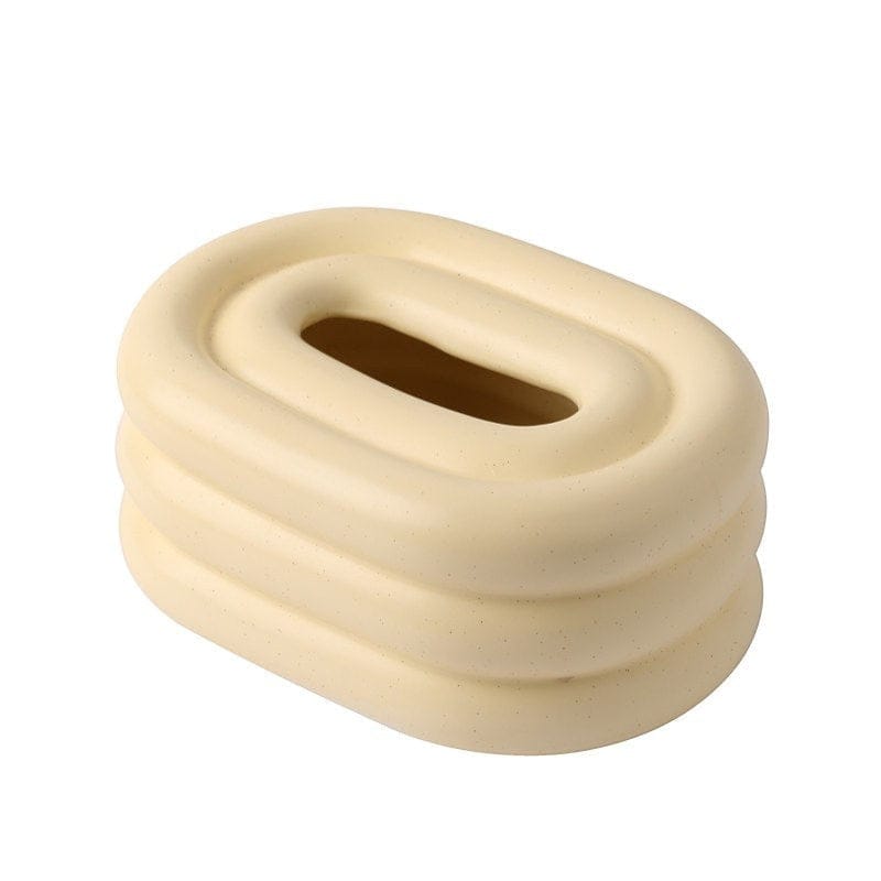 HOMELIVY matte cream retro bubble form tissue box holder with speckled texture.