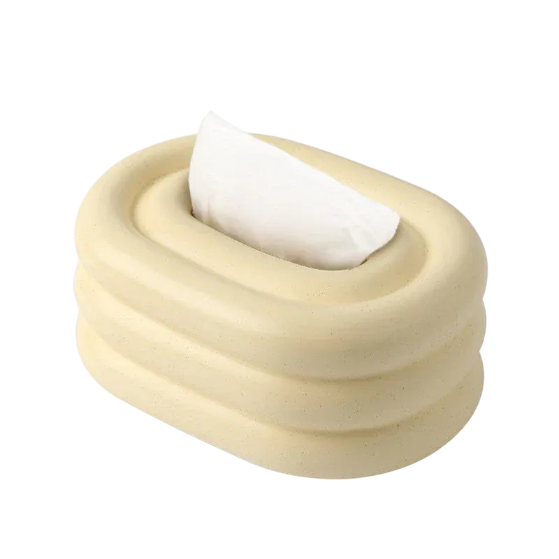 HOMELIVY matte cream retro bubble form tissue box holder with sculptural design.