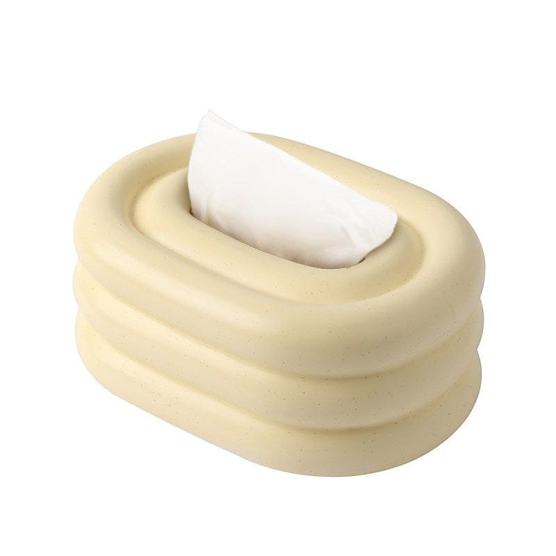 HOMELIVY matte cream retro bubble form tissue box holder with sculptural design.