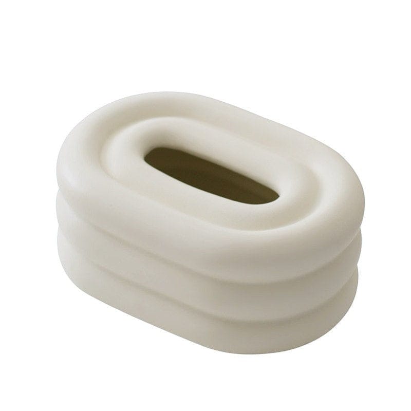 HOMELIVY matte cream retro bubble form tissue box holder with sculptural design.