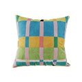 HOMELIVY Maximalist Check & Stripe throw pillow featuring a vibrant multi-colored grid pattern on soft fabric.