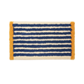 HOMELIVY navy blue and cream striped rectangular bath mat with textured mustard yellow trim