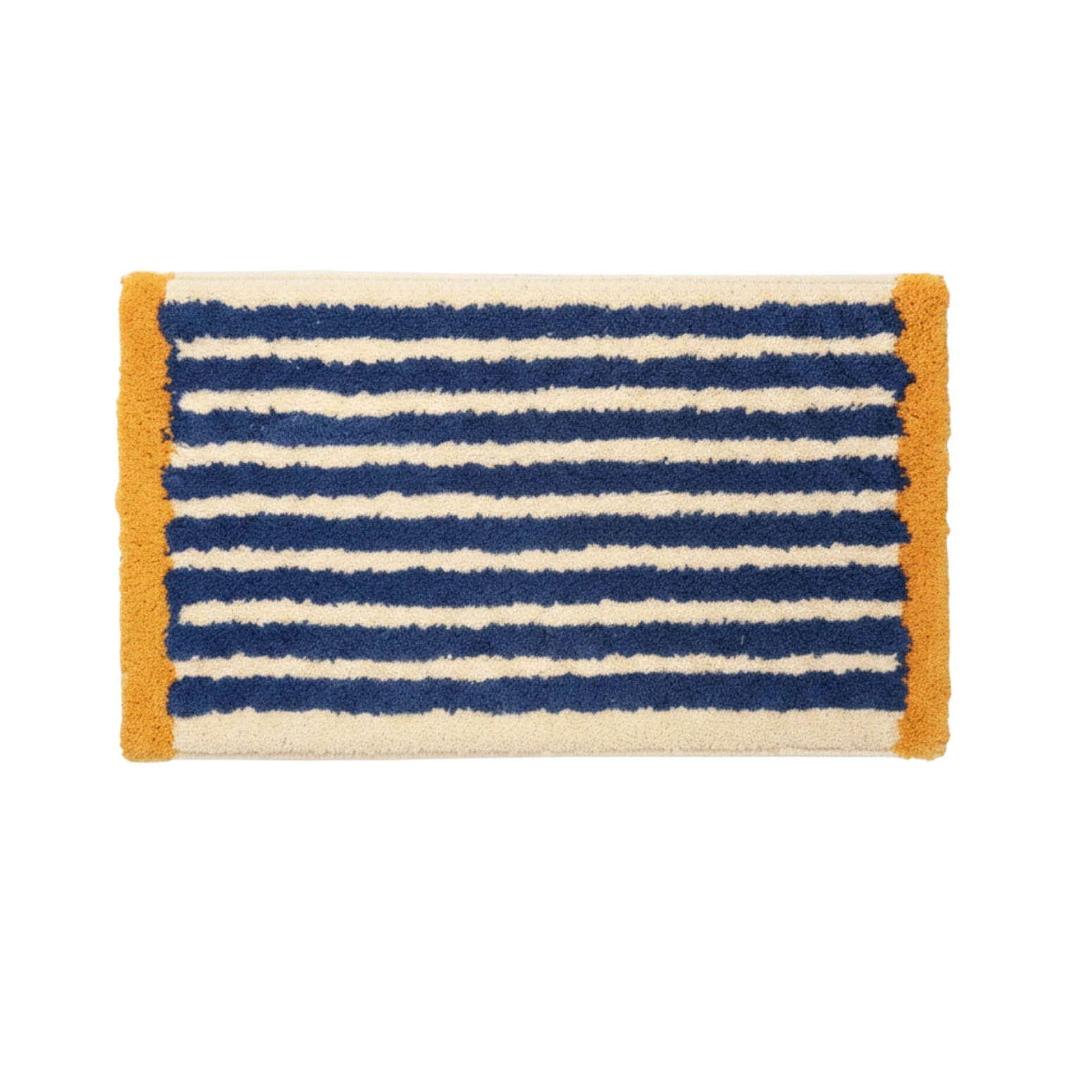 HOMELIVY navy blue and cream striped rectangular bath mat with textured mustard yellow trim